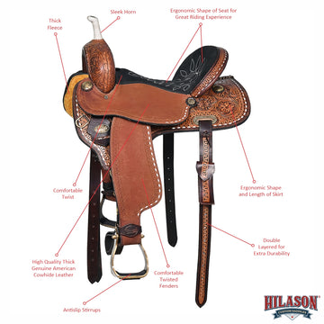 Hilason Western Horse Trail Barrel Racing American Leather Saddle Dark Brown